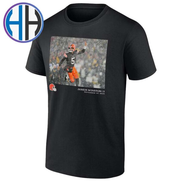 Jameis Winston Flash Features Week 12 Celebrates In The Snow NFL Cleveland Browns Unisex T-Shirt