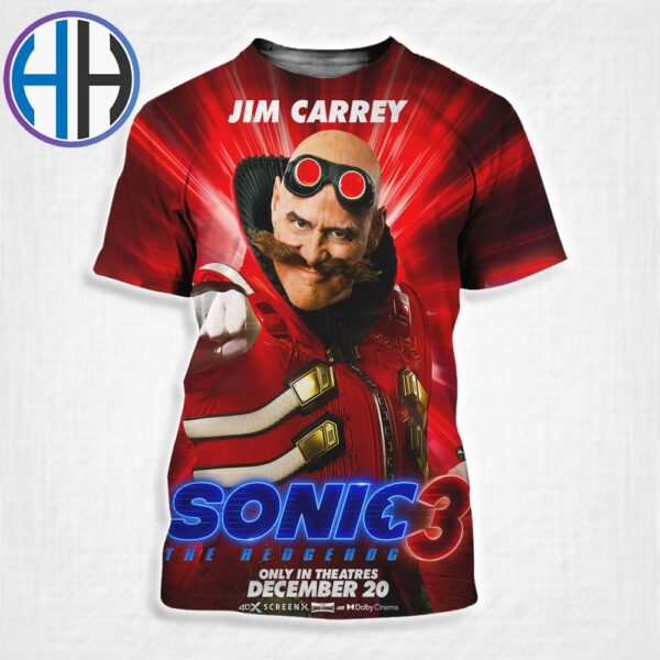 Jim Carrey As Doctor Robotnik Character Posters Sonic The Hedgehog 3 Only In Theatres On December 20 All Over Prnt Shirt