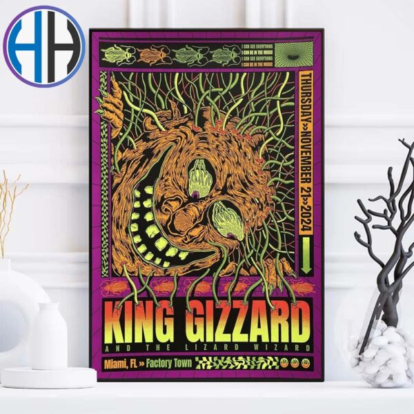 King Gizzard And The Lizard Wizard Concert Poster For Miami FL At Factory Town On November 21 2024 Poster Canvas For Home Decor