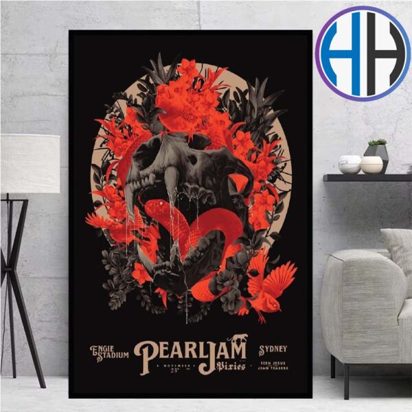 Pearl Jam Night 2 Poster In Sydney Australia At ENGIE Stadium With Pixies And Teen Jesus And The Jean Teasers On November 23rd 2024 Art By Tomasz Majewski Poster Canvas