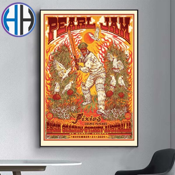 Pearl Jam Sydney Australia Poster Event Night 1 At ENGIE Stadium On November 21st 2024 Art By Ben Brown Poster Canvas For Home Decor