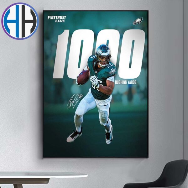 Saquon Barkley Team Philadelphia Eagles 1000 Rushing Yards For The Fourth Time In His Career Home Decor Poster Canvas