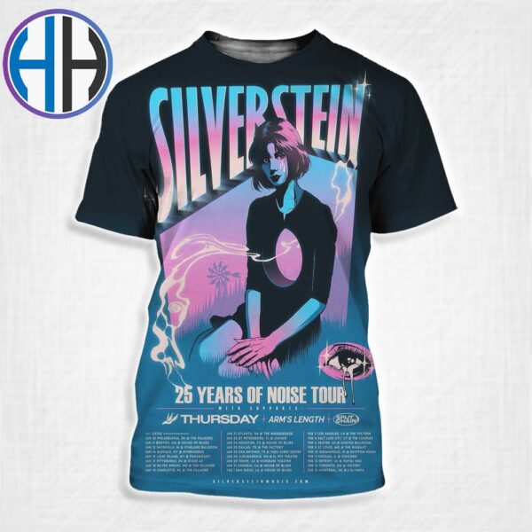 Silverstein 25 Years Of Noise Tour 2025 With Supports Thursday And Split Chain List Tour 2025 All Over Print Shirt