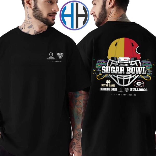 2025 Allstate Sugar Bowl Game Matchup Notre Dame Fighting Irish Vs Georgia Bulldogs NCAA CFP Quarterfinal On January 1 2025 Two Sides Print T-Shirt