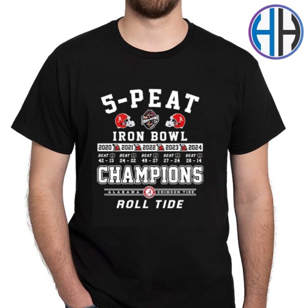 Alabama Crimson Tide 5-Peat 2024 Iron Bowl Champions Alabama Crimson Tide Roll Tide Logo Unisex T-Shirt