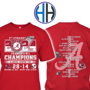 Alabama Crimson Tide 5th Straight 2024 Iron Bowl Champions Alabama 28-14 Auburn Tigers Two Sides T-Shirt