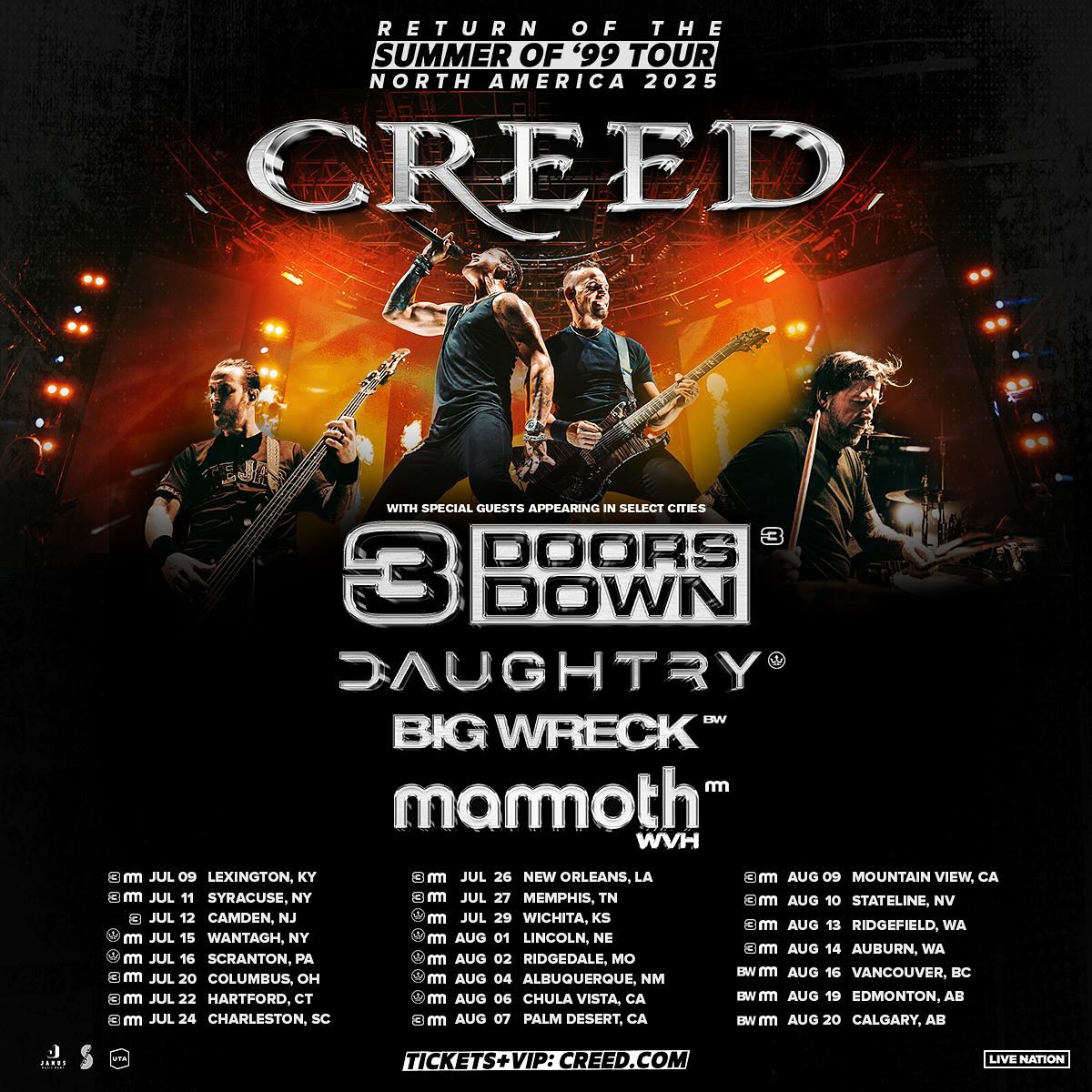 CREED Announce ‘Summer Of ’99’ Tour for 2025 Full Schedule Revealed