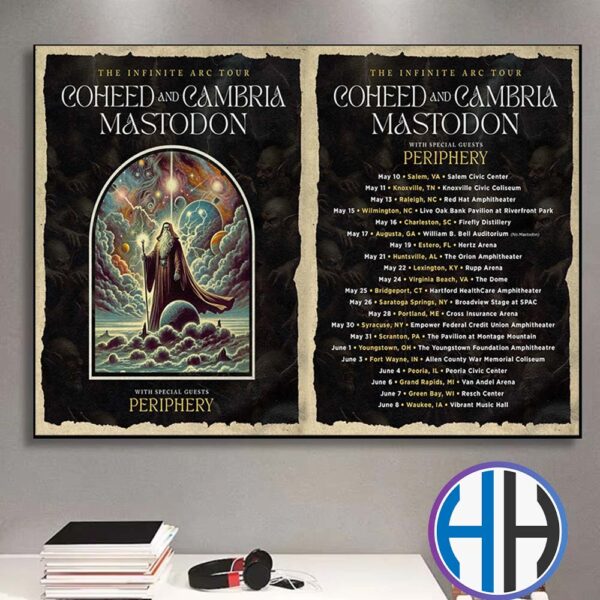 Coheed And Cambria And Mastodon Announce The Infinite Arc Tour 2025 With Special Guests Periphery Schedule List Date Tour 2025 Home Decor Poster Canvas