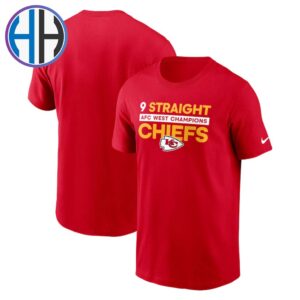 Kansas City Chiefs x Nike 9 Straight Nine-Straight AFC West Division Champions Vintage T-Shirt