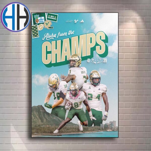 NCAA College Football Bowl South Florida Bulls Football 2024 Hawaii Bowl Champions Home Decor Poster Canvas