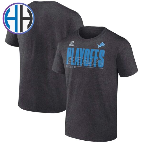 Official Detroit Lions Playoffs One Pride 2024 NFL Playoffs  Charcoal Vintage T-Shirt