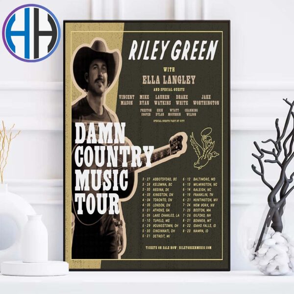 Riley Green Damn Country Music Tour 2025 Schedule List Dates Start In Abbotsford BC On March 27 Home Decor Poster Canvas