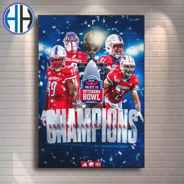 South Alabama Jaguars Football 2024 IS4S Salute to Veterans Bowl Champions Home Decor Poster Canvas