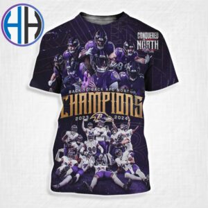 Baltimore Ravens Back-To-Back AFC North Champions 2023-2024 All Over Print Shirt