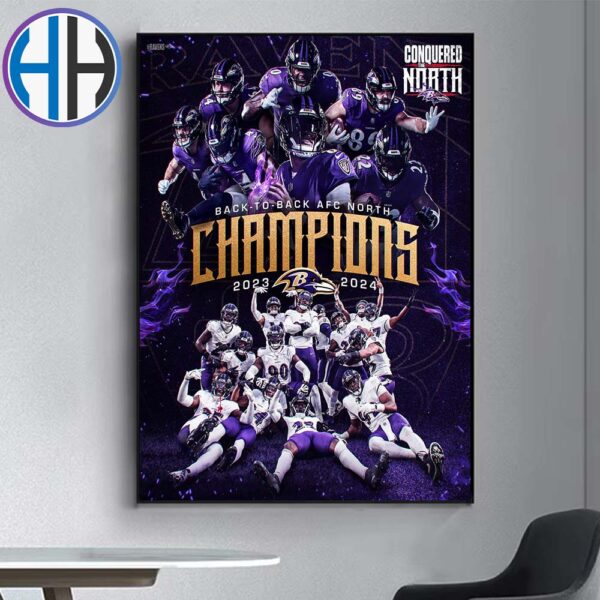 Baltimore Ravens Back-To-Back AFC North Champions 2023-2024 Home Decor Poster Canvas