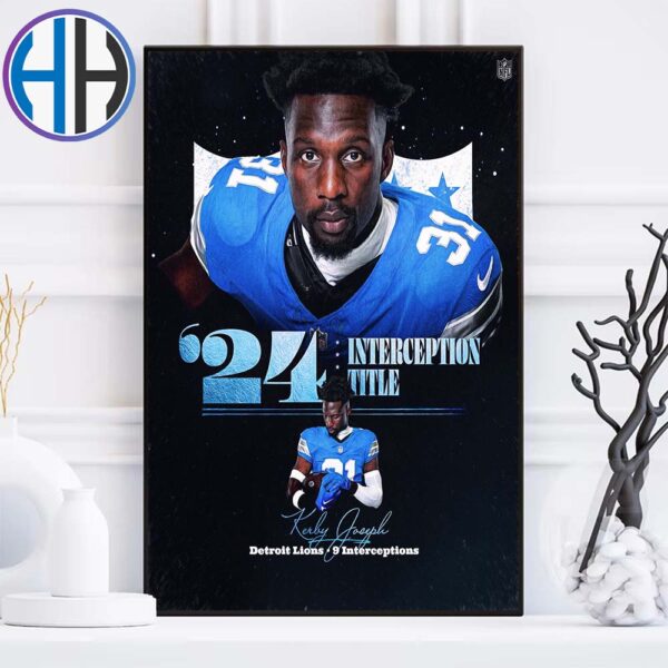 Kerby Joseph Detroit Lions Wins 2024 NFL Interceptions Title With 9 Interceptions Yards Home Decor Poster Canvas