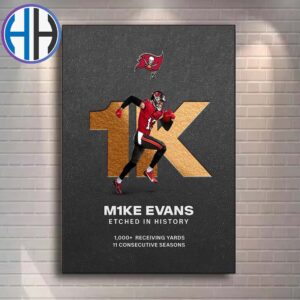 M1ke Evans Etched In History Reach 1000 Receiving Yards In His First 11 Consecutive Seasons Home Decor Poster Canvas