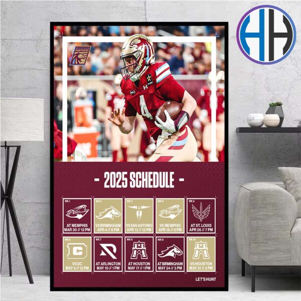 Michigan Panthers Football 2025 UFL Regular-Season Schedule List Home Decor Poster Canvas