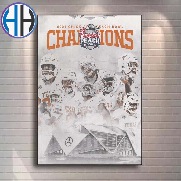 Texas Longhorns Football NCAA College Football Season 2025 Champions 2025 Chick-fil-A Peach Bowl Winners Home Decor Poster Canvas