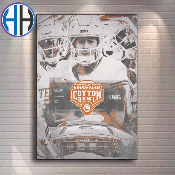 Texas Longhorns Vs Ohio State Buckeyes Matchup 2025 Goodyear Cotton Bowl Classic NCAA College Football Playoff Poster Canvas